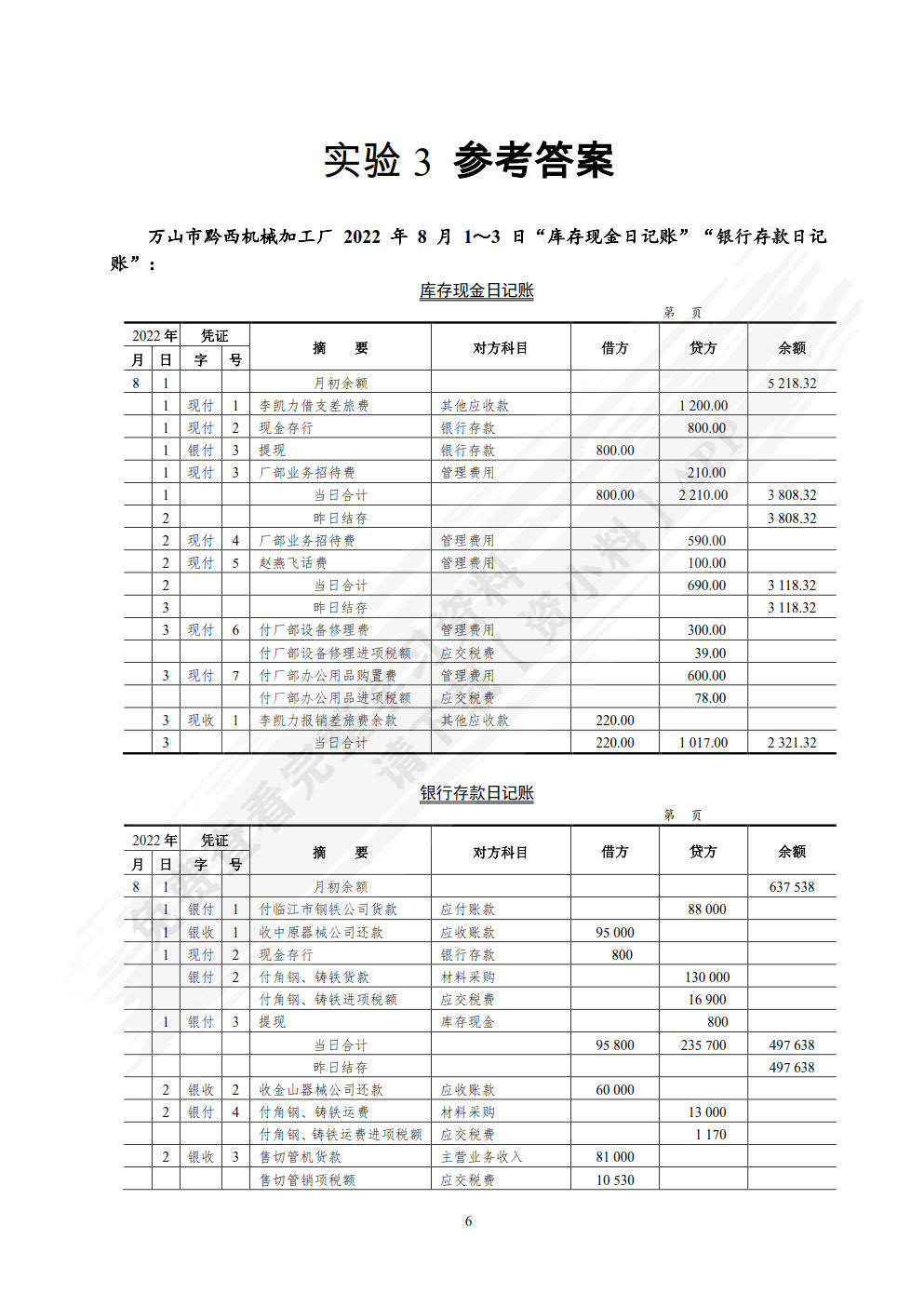 会计学原理课程实验（第六版）