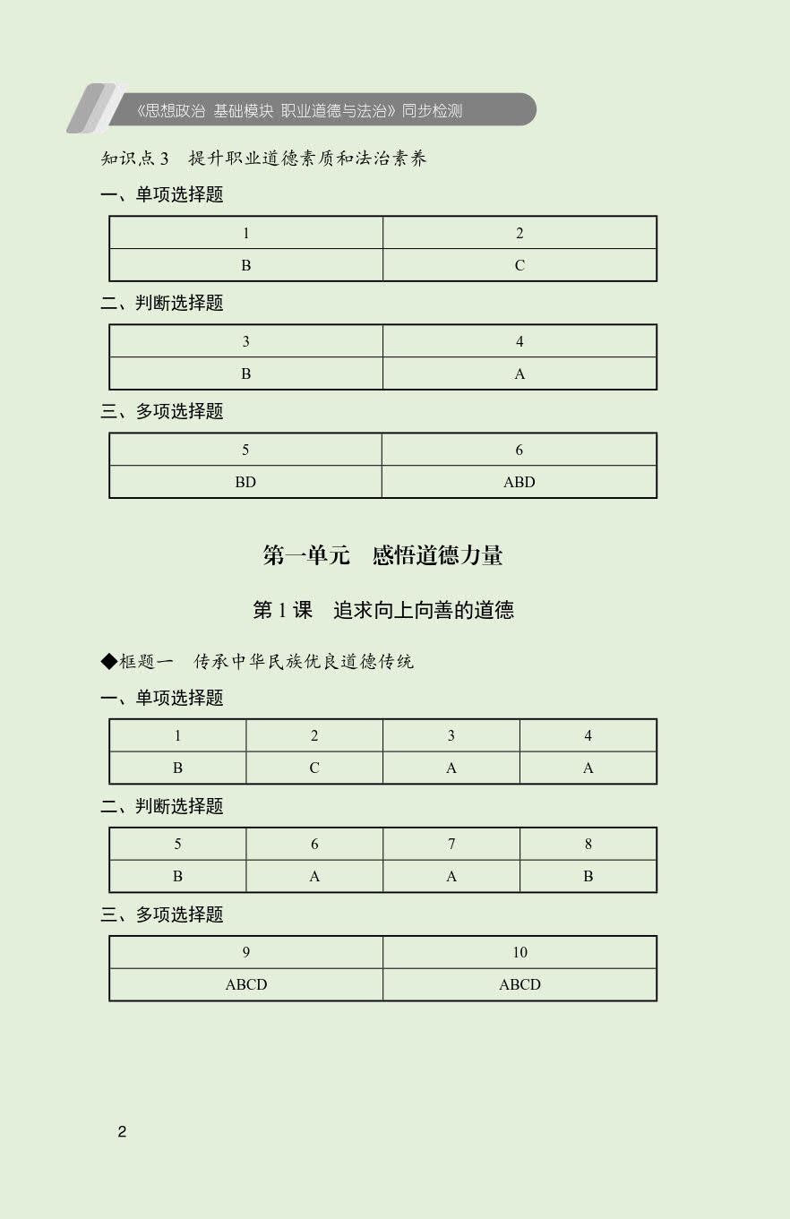 《思想政治 基础模块 职业道德与法治》同步检测［高教新课标］（双色）