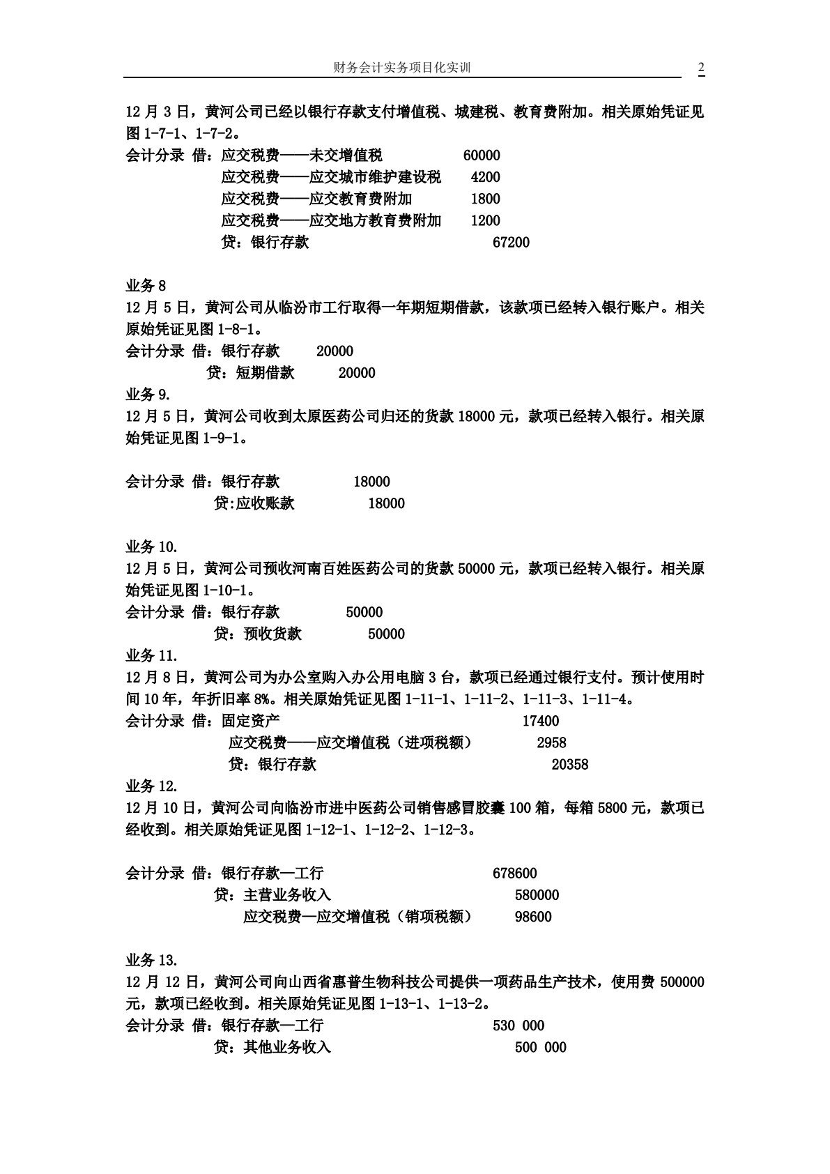 财务会计实务项目化实训