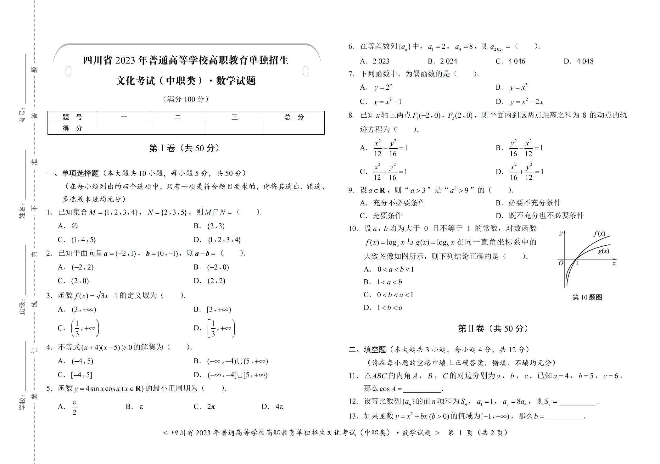 四川省职教高考考前冲刺卷：数学（含微课）