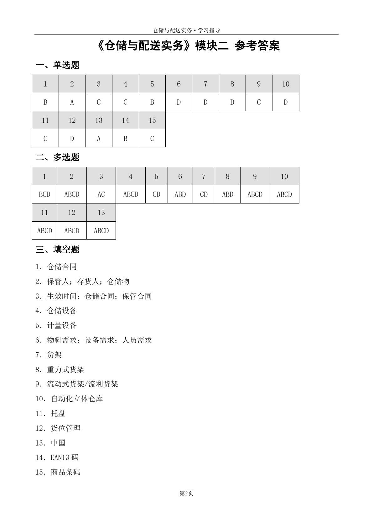 仓储与配送实务&middot;学习指导