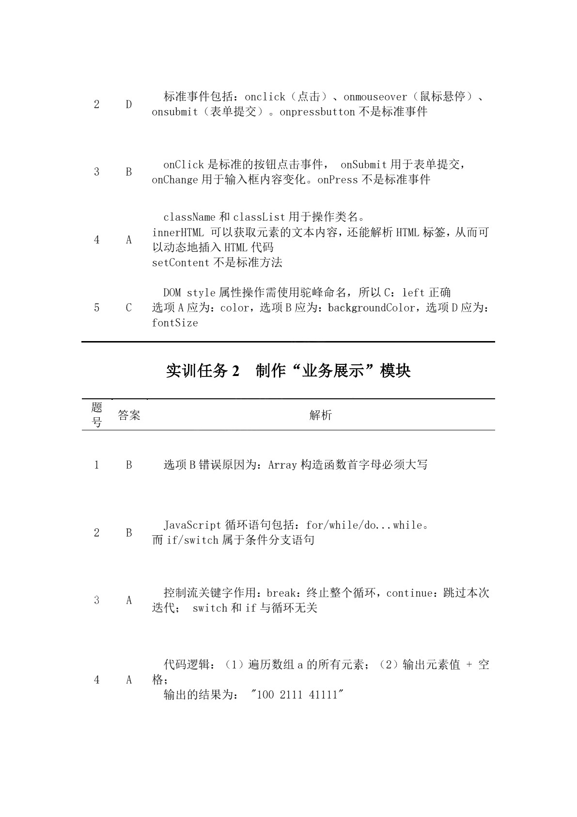 Web前端开发（JavaScript）实训题集