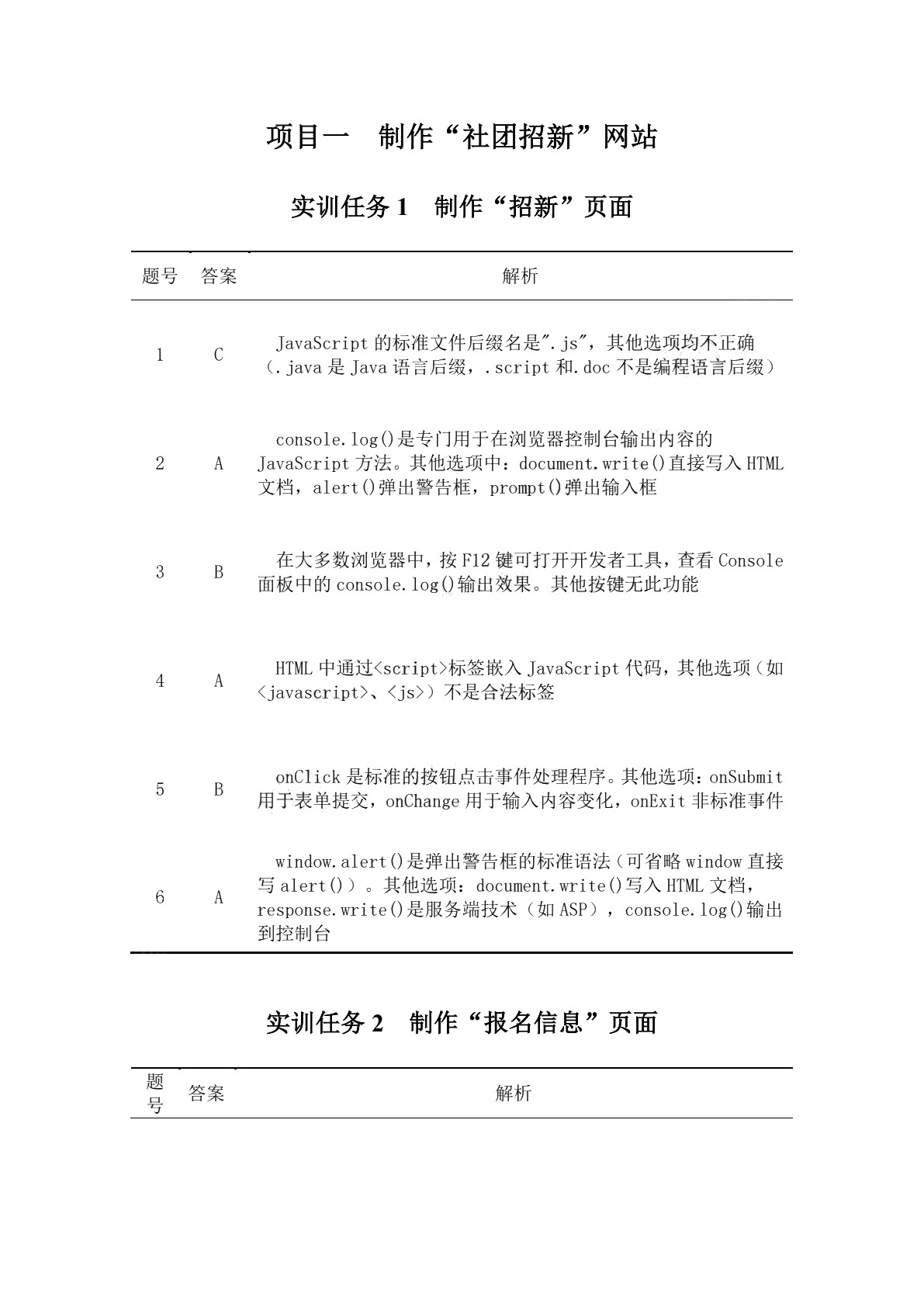 Web前端开发（JavaScript）实训题集