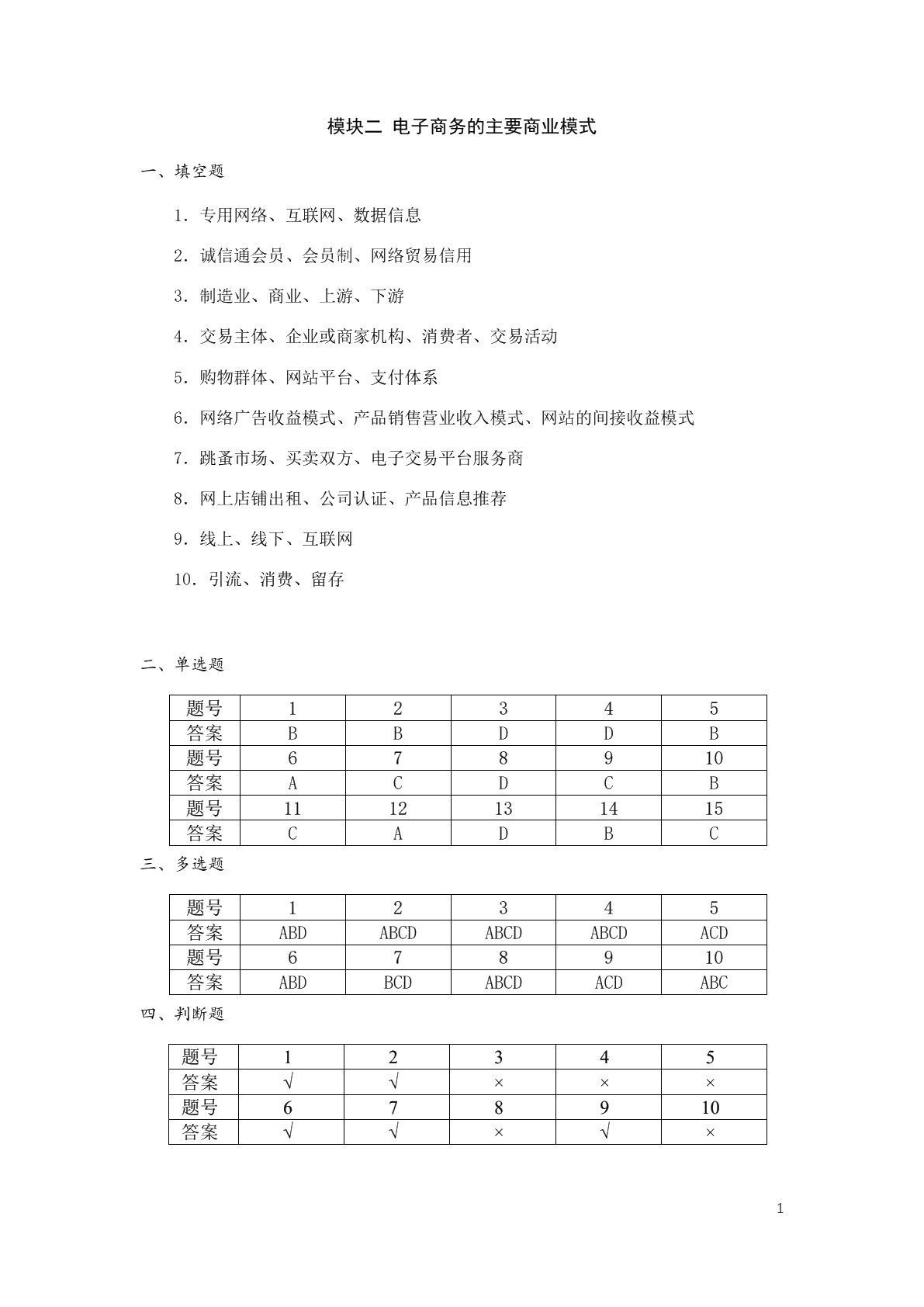电子商务基础习题册