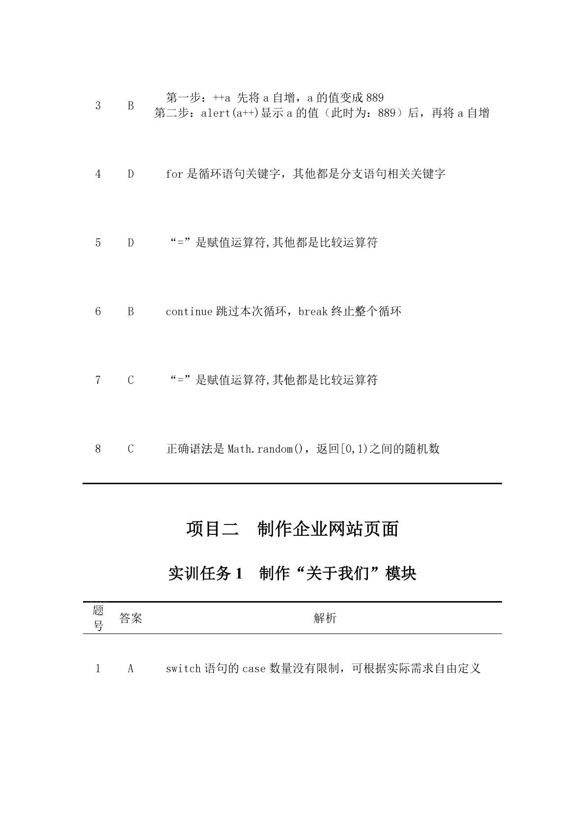 Web前端开发（JavaScript）实训题集