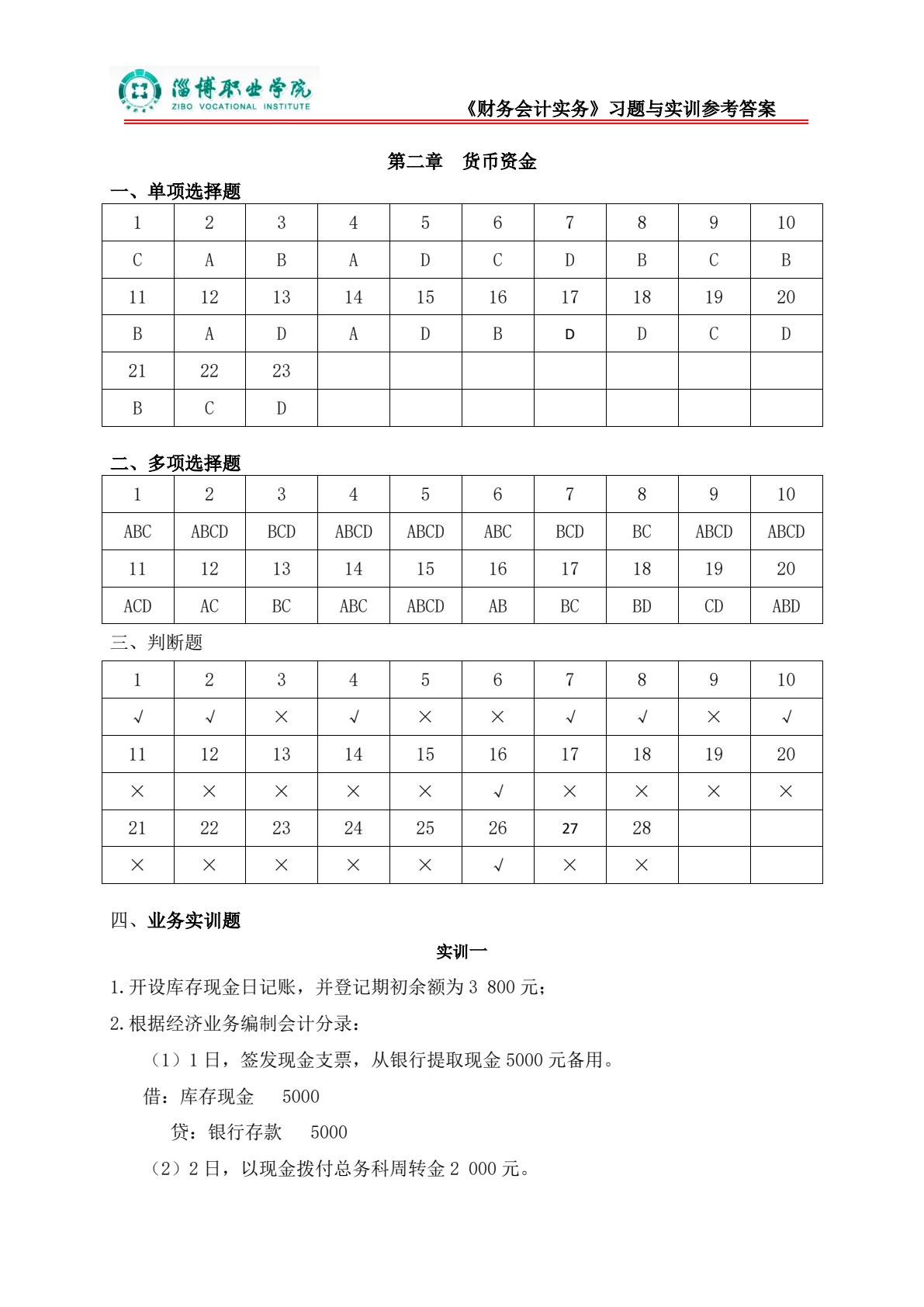 财务会计习题与实训（第二版）