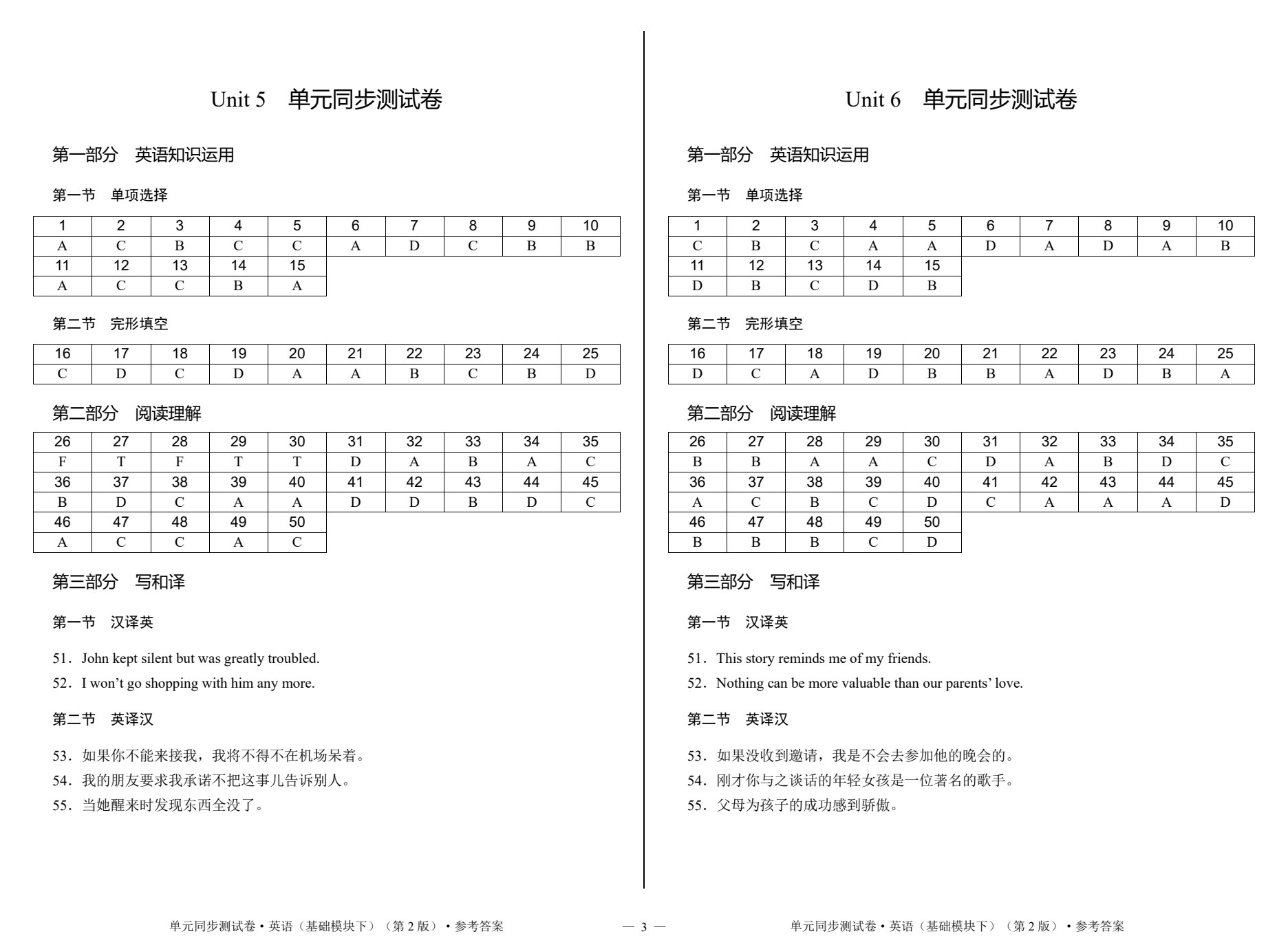 单元同步测试卷&middot;英语（基础模块下）（第2版）