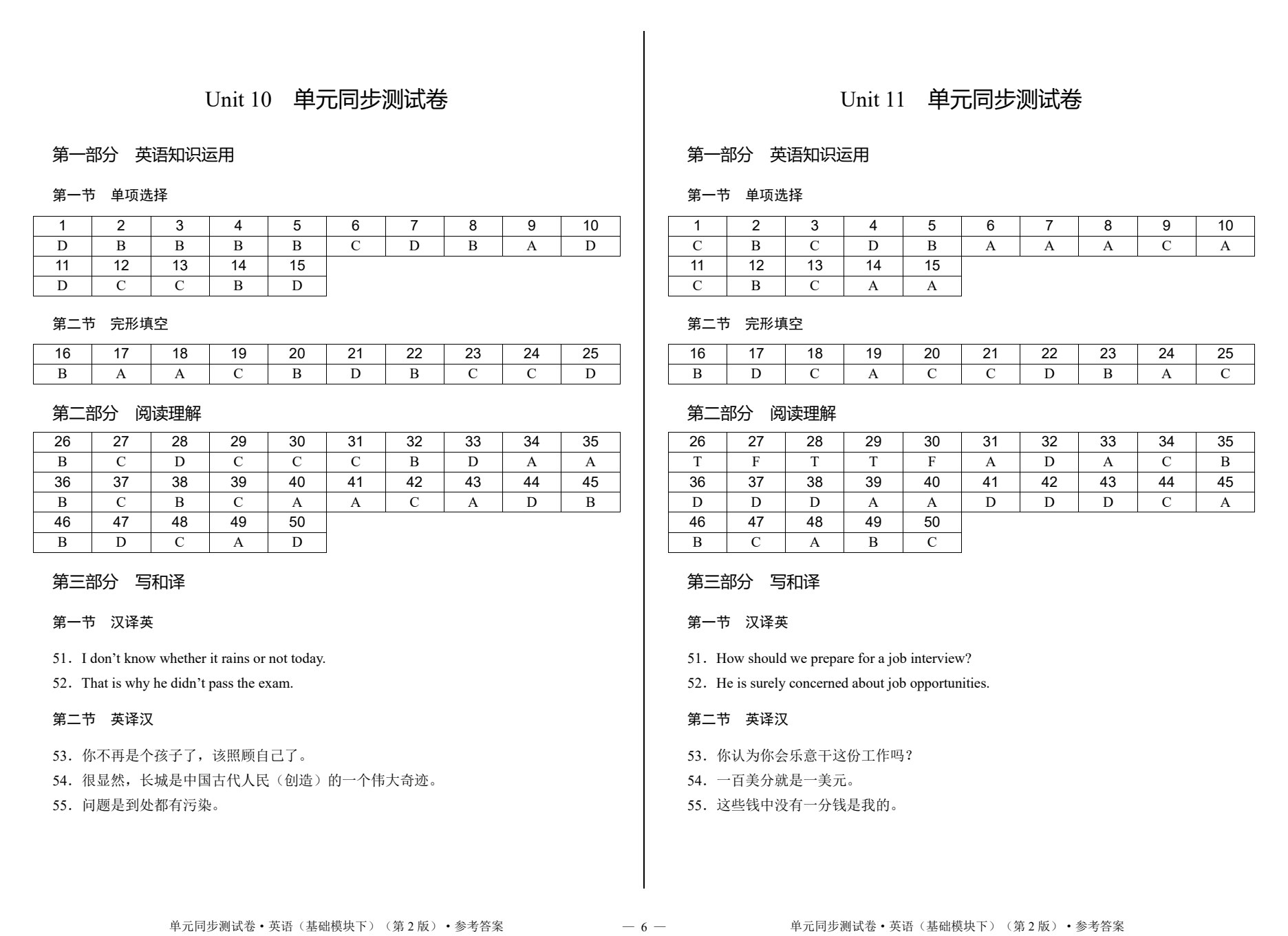 单元同步测试卷&middot;英语（基础模块下）（第2版）