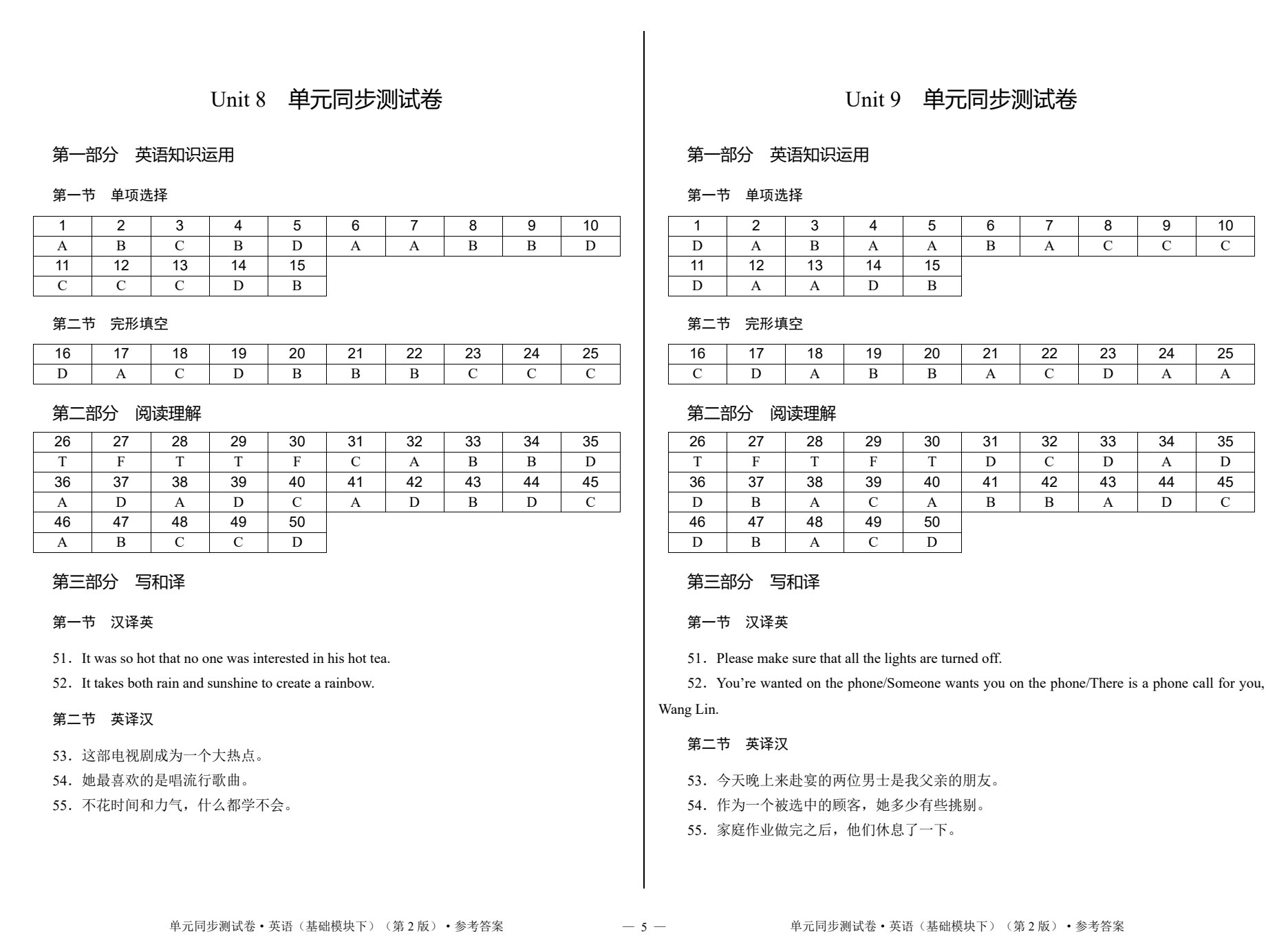 单元同步测试卷&middot;英语（基础模块下）（第2版）