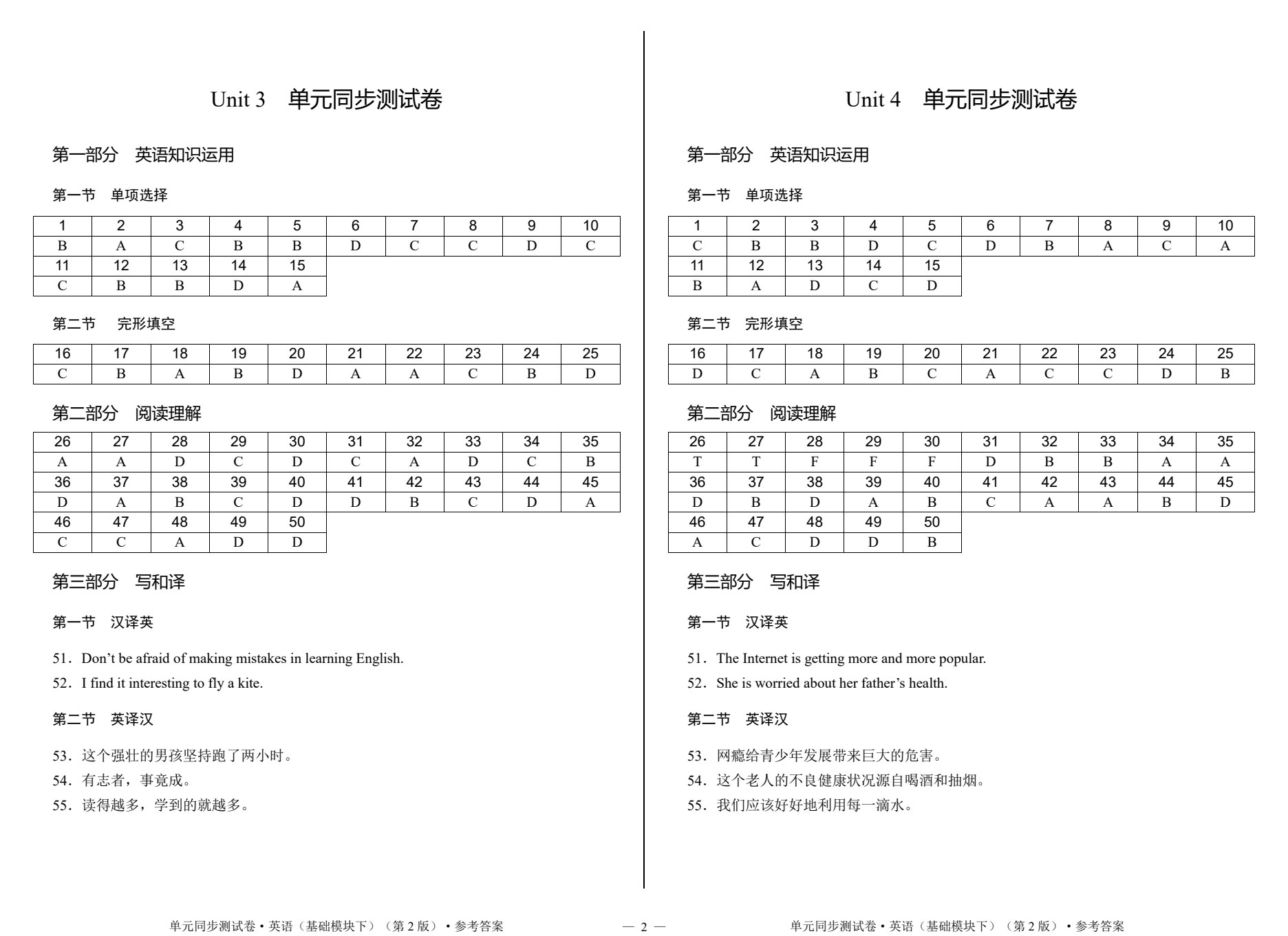 单元同步测试卷&middot;英语（基础模块下）（第2版）